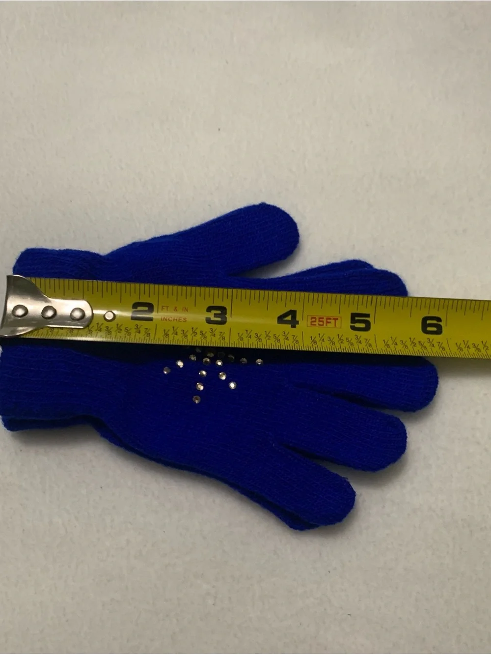Kids Royal Blue Knit Gloves with Rhinestone.